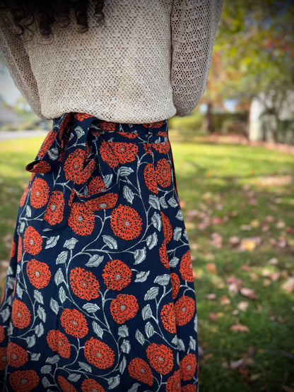 Elsie Wrap Skirt - ‘Marigold’ Block Print