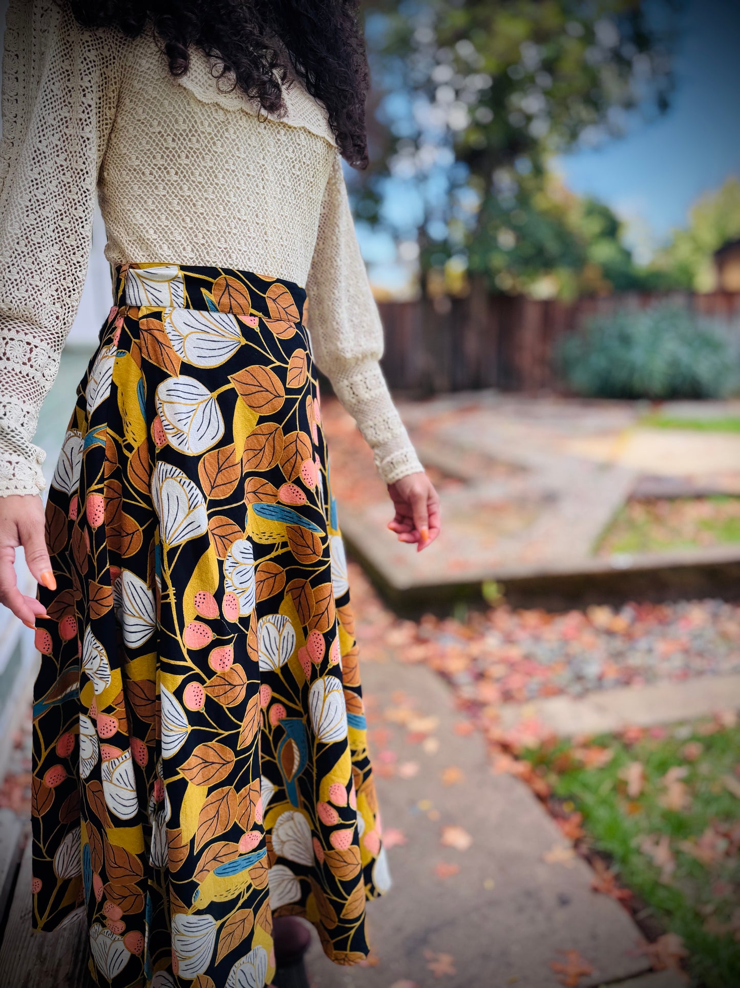 Elsie Wrap Skirt - ‘Blue Jay’ Block Print