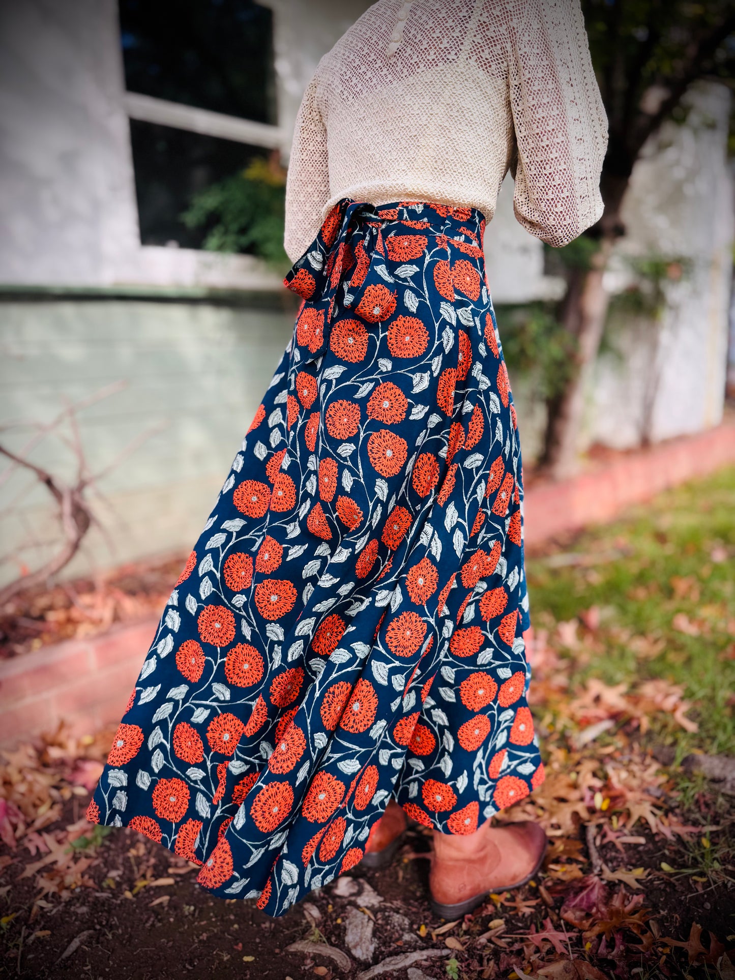 Elsie Wrap Skirt - ‘Marigold’ Block Print