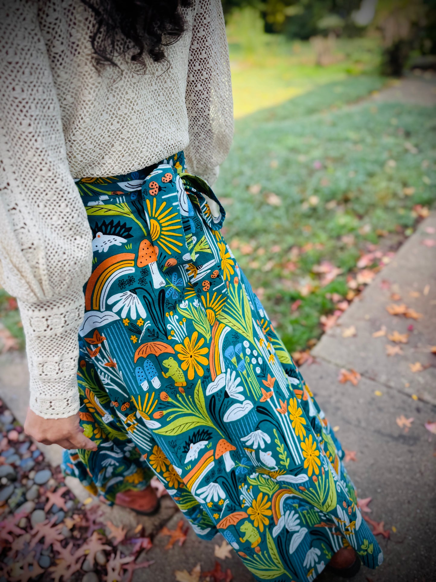 Elsie Wrap Skirt - ‘Frog Pond’ Block Print