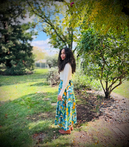 Elsie Wrap Skirt - ‘Frog Pond’ Block Print