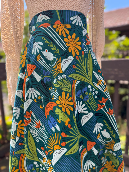 Elsie Wrap Skirt - ‘Frog Pond’ Block Print