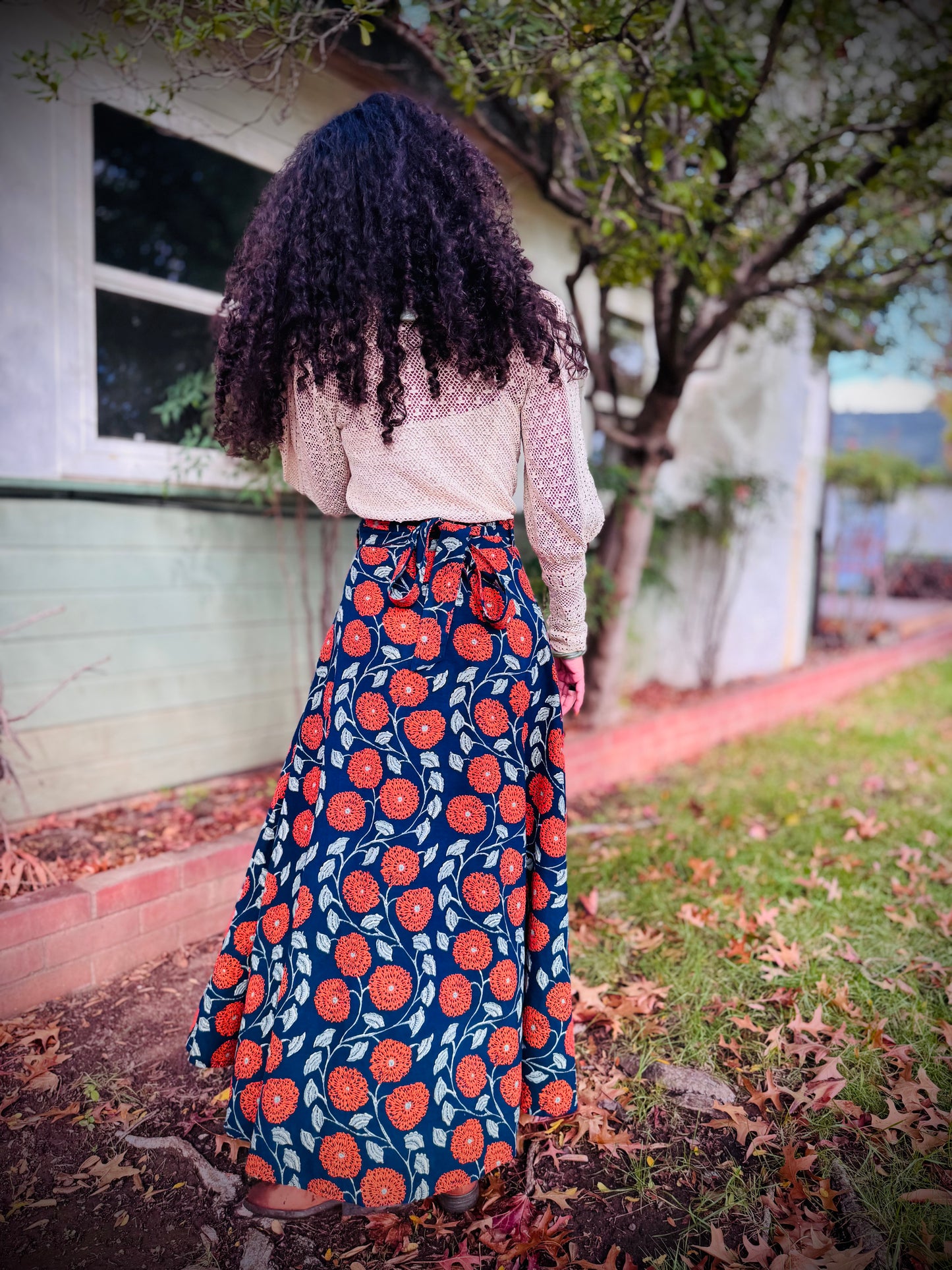 Elsie Wrap Skirt - ‘Marigold’ Block Print