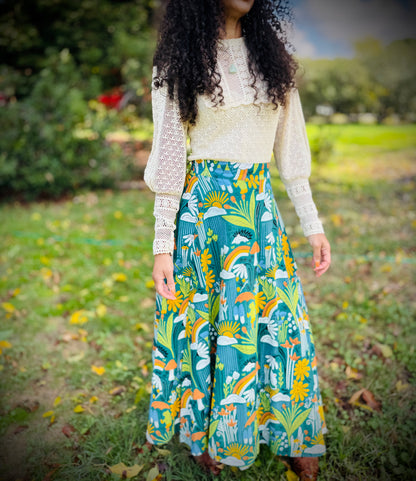Elsie Wrap Skirt - ‘Frog Pond’ Block Print