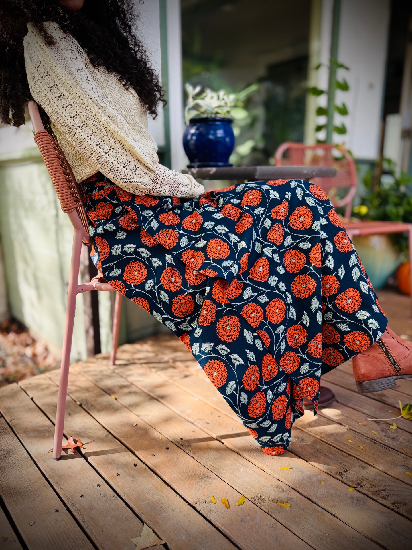 Elsie Wrap Skirt - ‘Marigold’ Block Print