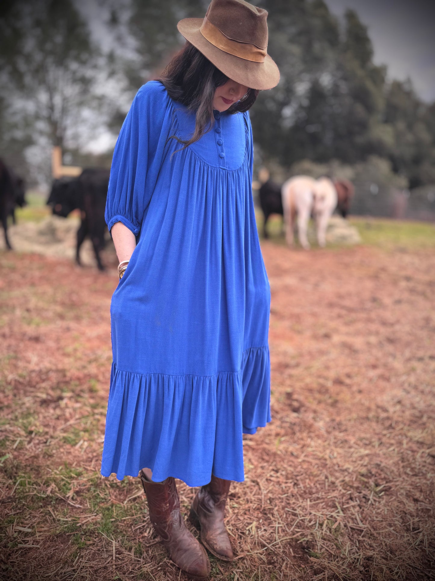 Margaret Poet Dress in Royal