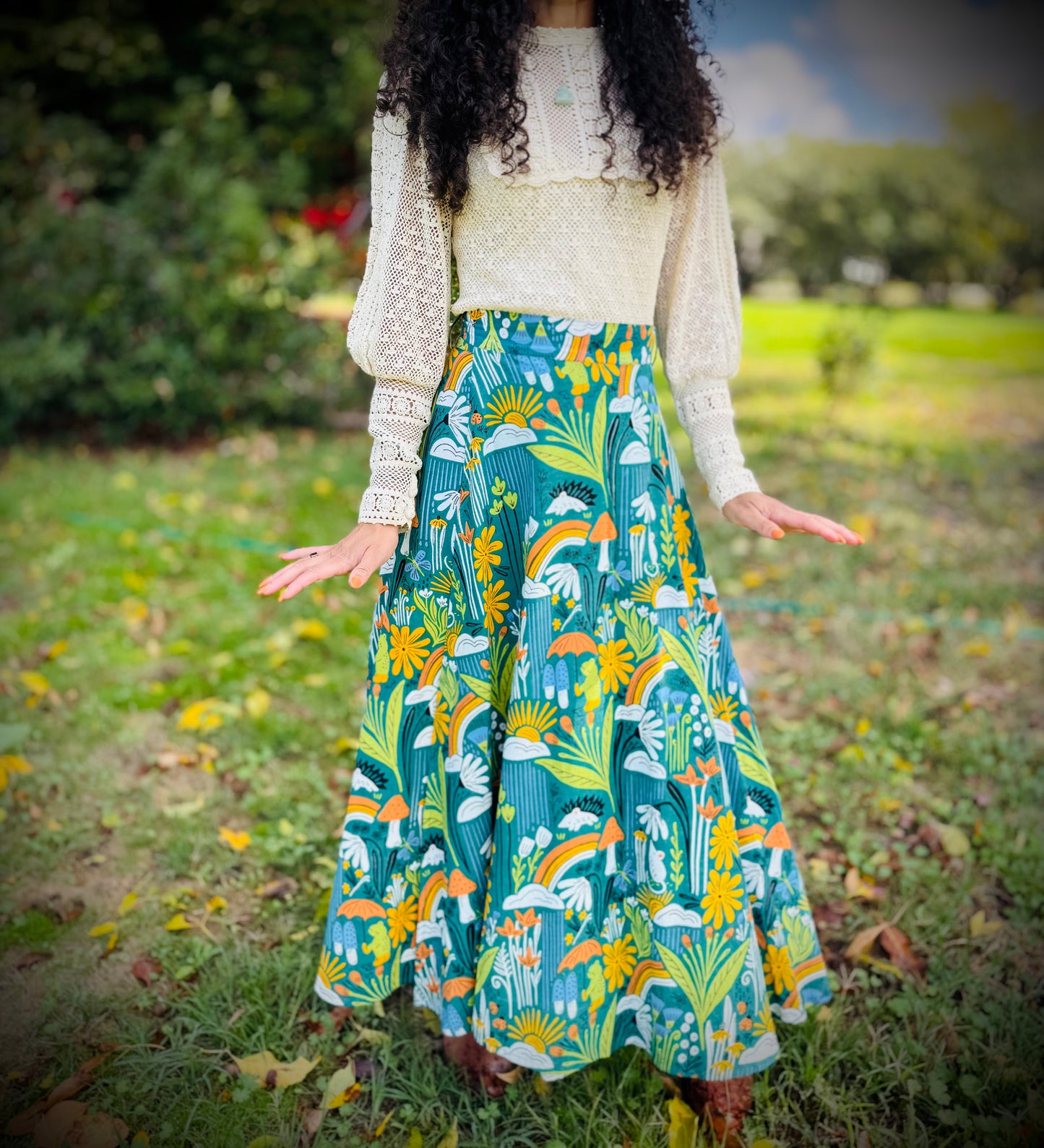 Elsie Wrap Skirt - ‘Frog Pond’ Block Print