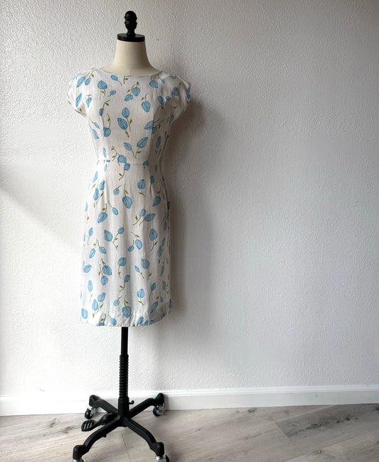 1950's Floral Linen Dress